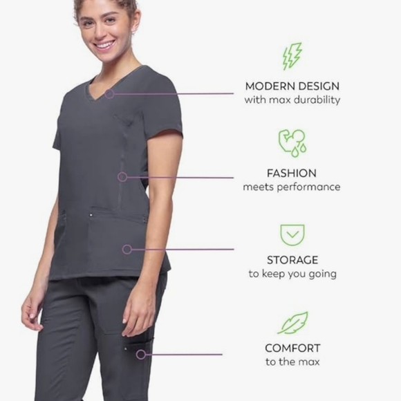 NWT - Healing Hands SM Pewter Gray Juilet V-Neck Scrub Top - Picture 6 of 11